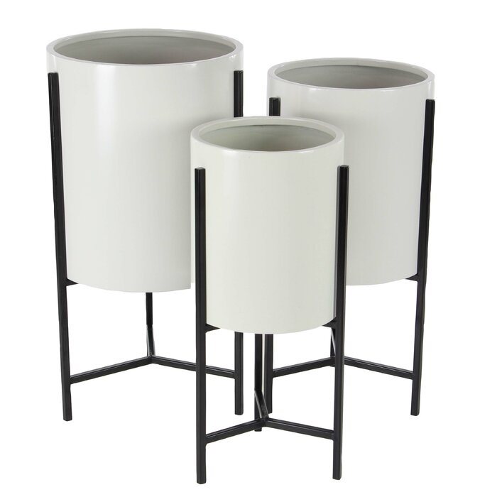 Cole & Grey Modern 3-Piece Pot Planter Set with Stand & Reviews | Wayfair